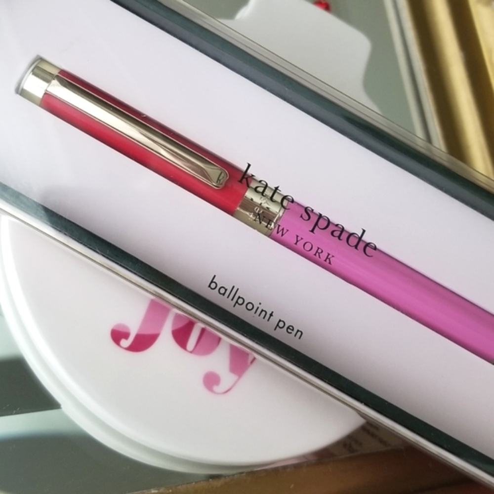 ❗Kate Spade New York Glossy Red Pink Colorblock Ballpoint Pen with Gold …